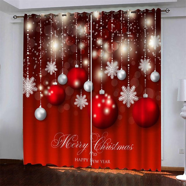 Yiran Furniture Weihnachtsvorhänge mit 3D-Druck Motiv Schneemann und Weihnachtsmann, 2er-Set, Grau, B: 100 cm, H: 130 cm - Bild 1