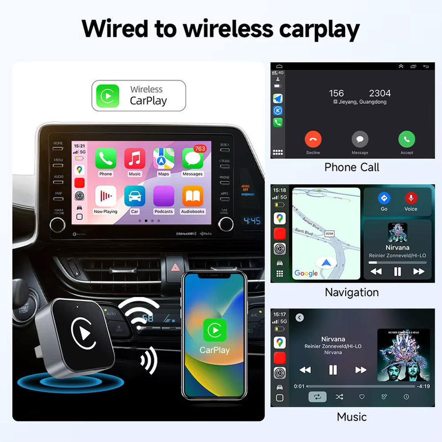 APWIKOGER Kabelloser Android Auto und CarPlay Adapter Mini Dongle in Schwarz für werkseitig verkabelte Systeme - Bild 3