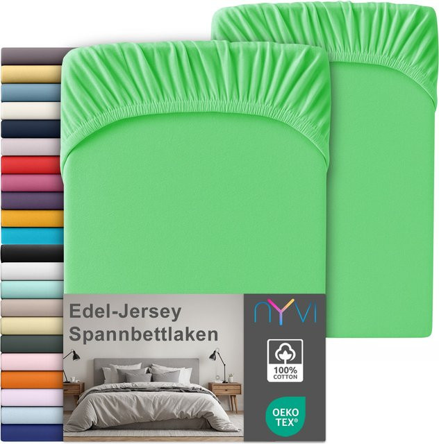 NYVI Edel Jersey Spannbettlaken Deluxe 2er Set aus 100% supergekämmter Baumwolle, Farbe: Grün, B/T: 140-160 x 200 cm - Bild 1