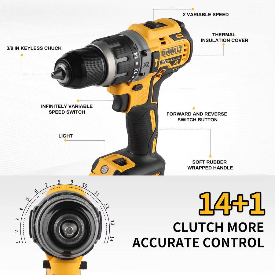 DeWalt DCD796 Akku-Schlagbohrmaschine mit bürstenlosem Motor, 2000 U/min, Gelb - Bild 4
