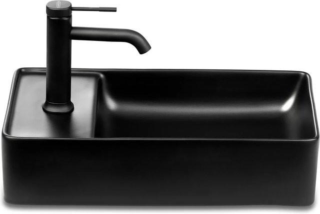 Stilform SOHO 2.0 Gäste WC Waschbecken aus Keramik in Schwarz Matt mit Hahnloch für Wandmontage oder Aufsatzmontage, B: 46 cm, T: 25 cm, H: 12 cm - Bild 1