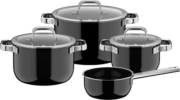 WMF Fusiontec Mineral Pro Topf- und Pfannenset 4-teilig in Schwarz mit Keramik- und Glasdeckeln
