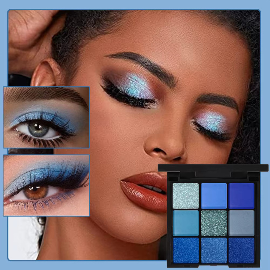 VERONNI Lidschatten-Palette, 9 Farben, Blau, Matt, Puder, Unisex - Bild 4