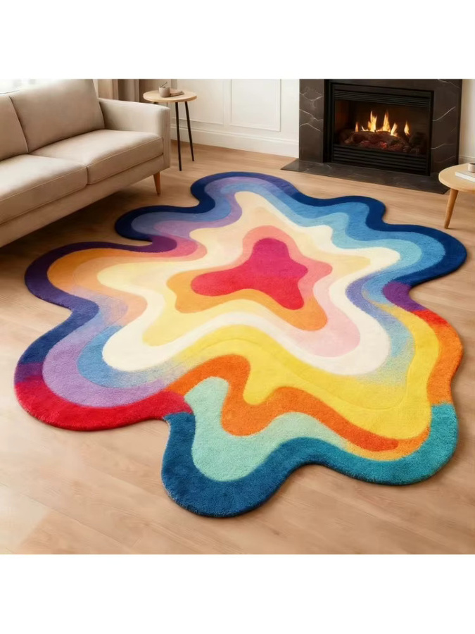 VIKAMA Dopamine Abstrakter Plüschteppich aus Kunstfell in Multicolour, unregelmäßig geformter Teppich für Wohnzimmer und Schlafzimmer - Bild 2