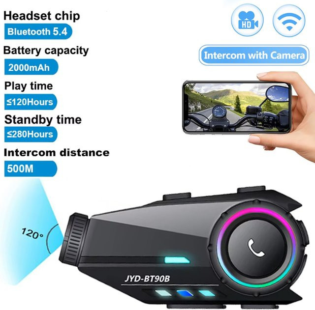 Kebidumei Motorradhelm-Headset Intercom mit Kamera, wasserdichter Bluetooth-Lautsprecher und Stereo-Freisprecheinrichtung in Schwarz - Bild 1
