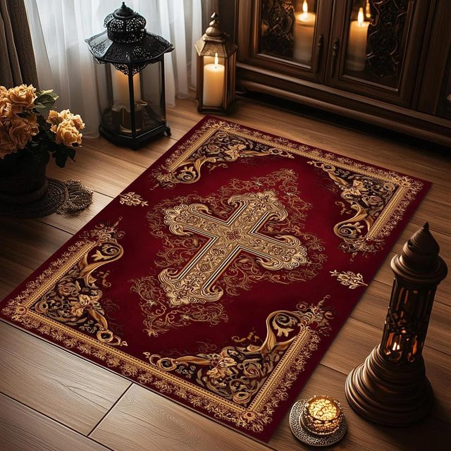 Lodestar Christlicher Gebetsteppich mit abstraktem Design in Rot, B/H: 40 x 60 cm - Bild 1