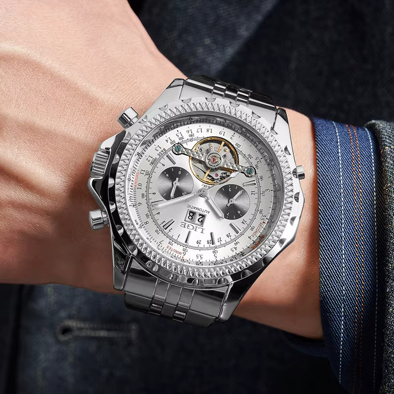 Lige Armbanduhr Automatik, Edelstahl, Schwarz, Herren - Bild 6