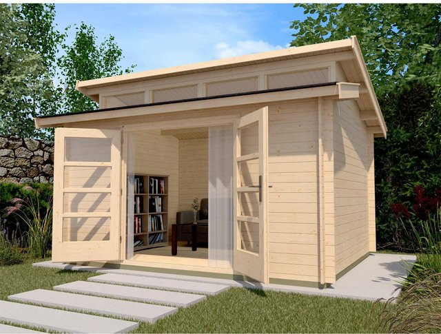 WEKA Gartenhaus 158 Gr.2 aus europäischer Fichte in Beige mit Pultdach und modernem Design B/H/T: 430 x 281 x 300 cm - Bild 1