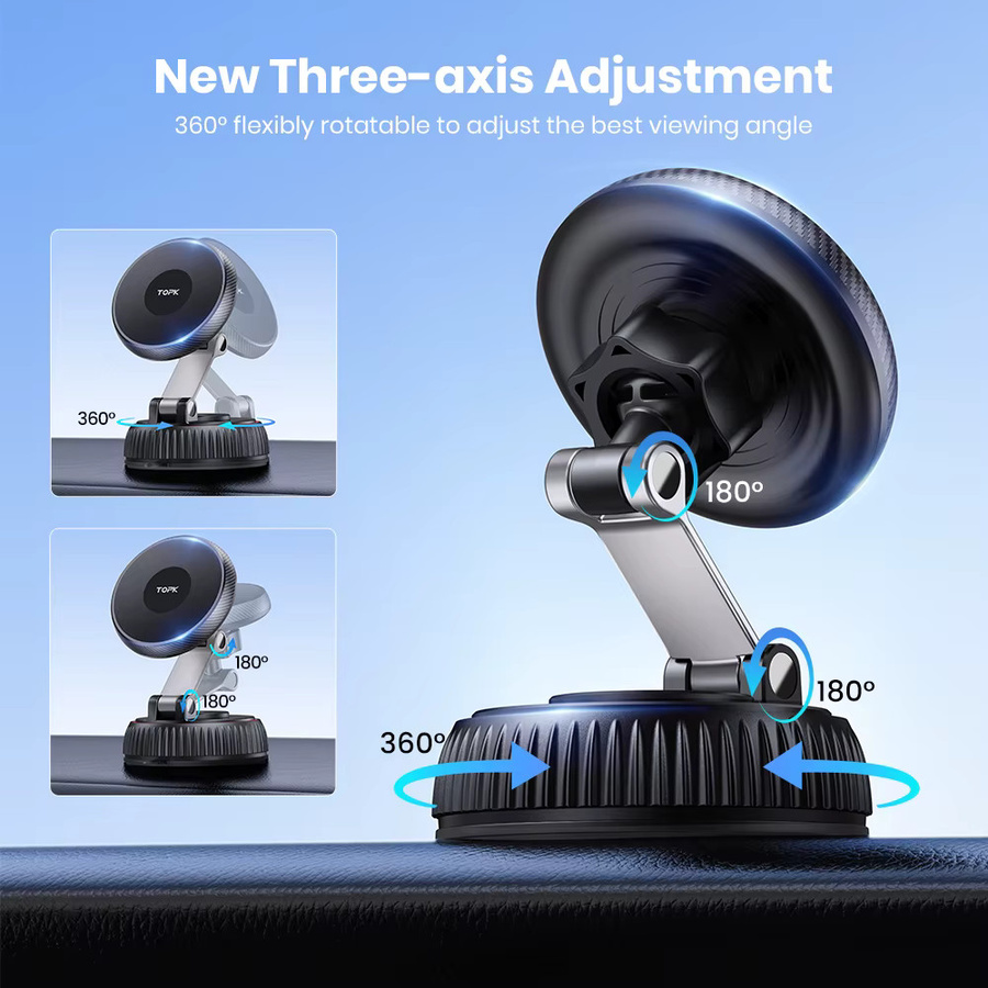 TOPK Magnetischer Autotelefonhalter für MagSafe mit 360 Grad Rotation und Vakuumadsorption, Schwarz - Bild 3