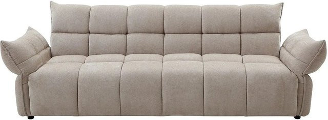 Vente-unique Schlafsofa Hakemo Beige mit Click-Clack-Funktion und gesteppter Optik aus Chenille-Stoff, Breite: 250 cm - Bild 1