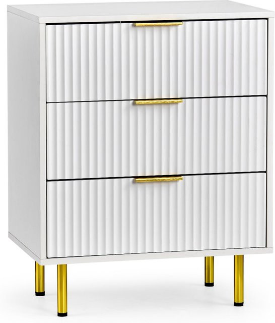 hjh LIVING Kommode Hjelle K in Weiß mit geometrischem Design aus Melaminharzbeschichteter Spanplatte und MDF - Bild 1