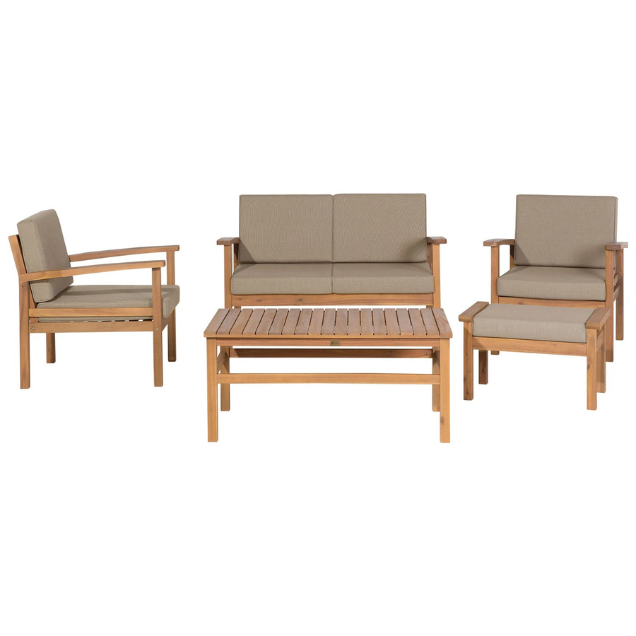 Beliani Sitzgruppe MANILA aus Akazienholz in Taupe mit 2-Sitzer Sofa, Couchtisch und Ottoman, B/T/H: 72 x 112 x 75 cm - Bild 2