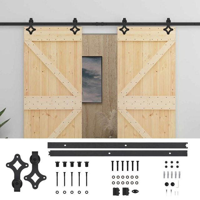 vidaXL Schiebetür Set aus massivem Kiefernholz in Natur und Schwarz, Höhe: 210 cm, Breite: 30,08 cm, Tiefe: 5,5 cm - Bild 1