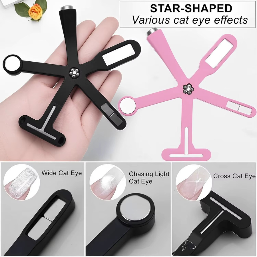 6-in-1 Sternförmiger Katzenaugen-Nagelmagnet, Rosa, Schimmernd - Bild 3