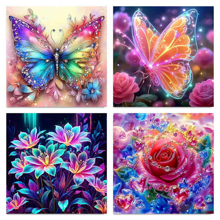 EverShine 4er Set DIY Diamantmalerei Schmetterling und Rosen mit 5D Vollrunde Bohrern als moderne Wanddekoration in Multicolour - Bild 4