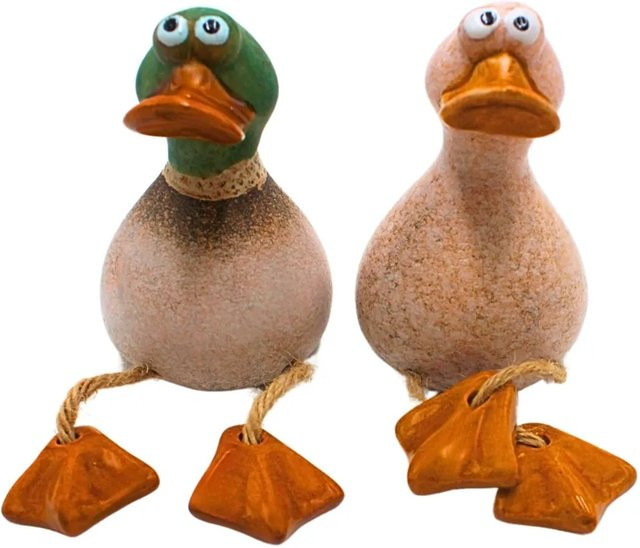 2er Set Dekofiguren Enten von Dekohelden24 aus Steingut in Braun, B/T/H: 6 x 7 x 10 cm - Bild 1