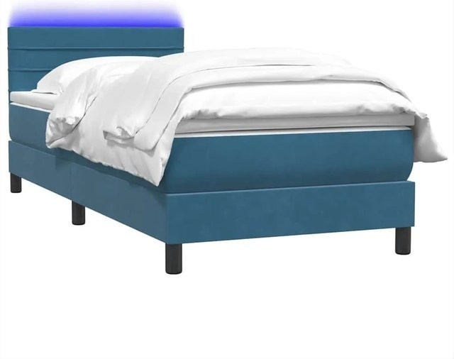 vidaXL Boxspringbett mit Matratze in Dunkelblau, Hybridbett mit LED-Unterbettbeleuchtung und USB-Ladeport, Samt, B/T/H: 80 x 220 x 78 cm - Bild 1