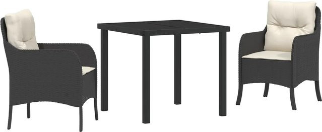 vidaXL 3-teilige Garten-Essgruppe aus Poly-Rattan mit Kissen in Schwarz für Terrasse und Balkon - Bild 1