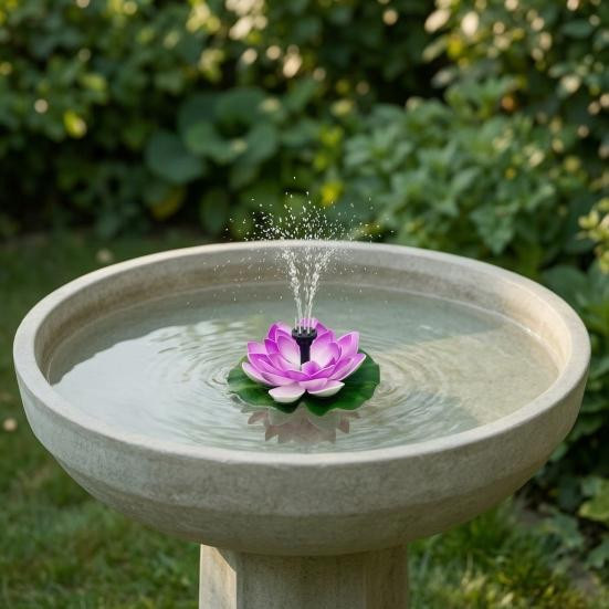 AtticusFox Solarbrunnen Lotus Schwimmbrunnen als Vogelbad in Violett - Bild 6