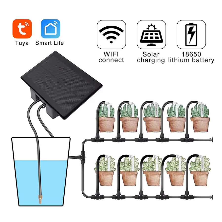JUANJUAN Solar Automatisches Bewässerungssystem mit Tuya WIFI App-Steuerung, Smartes Tropfbewässerungs-Kit mit Timer in Schwarz - Bild 5