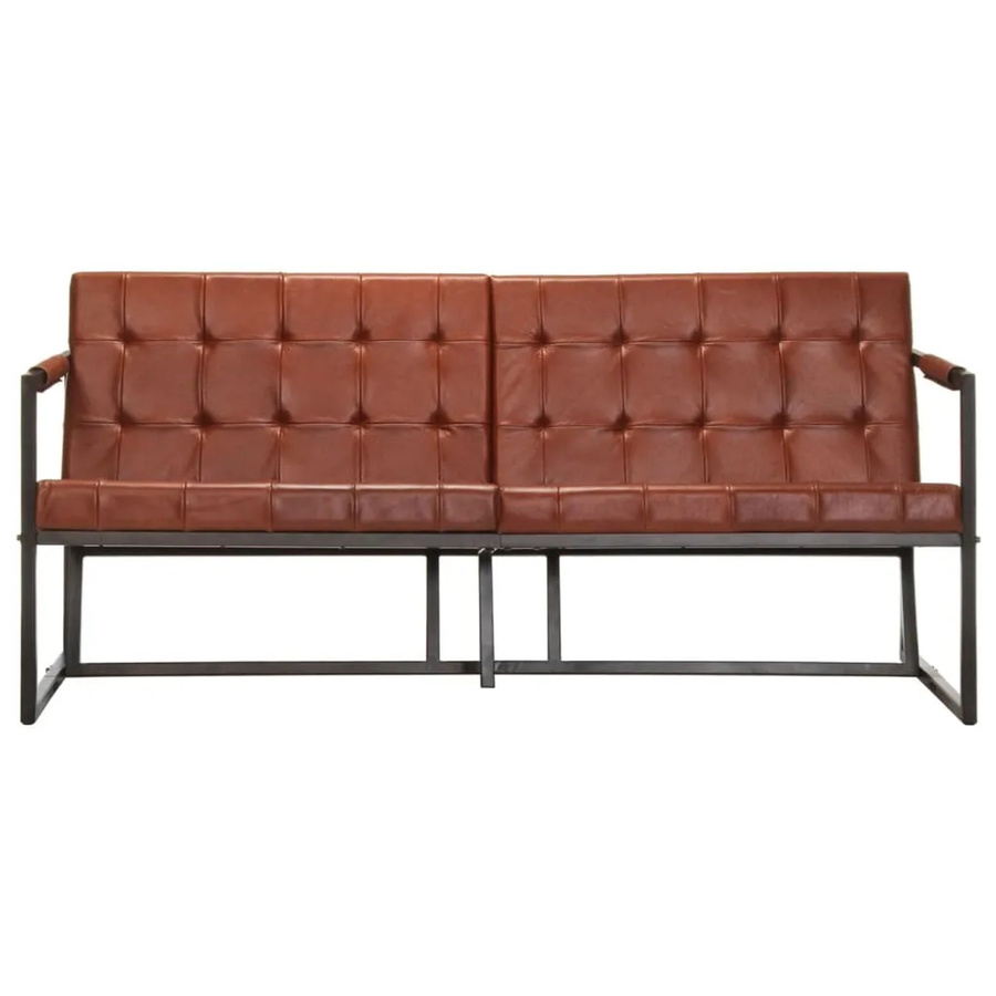vidaXL 3-Sitzer-Sofa aus echtem Leder in Braun mit Metallgestell im Industrial-Design, Breite: 164 cm, Höhe: 75 cm, Tiefe: 60 cm - Bild 2