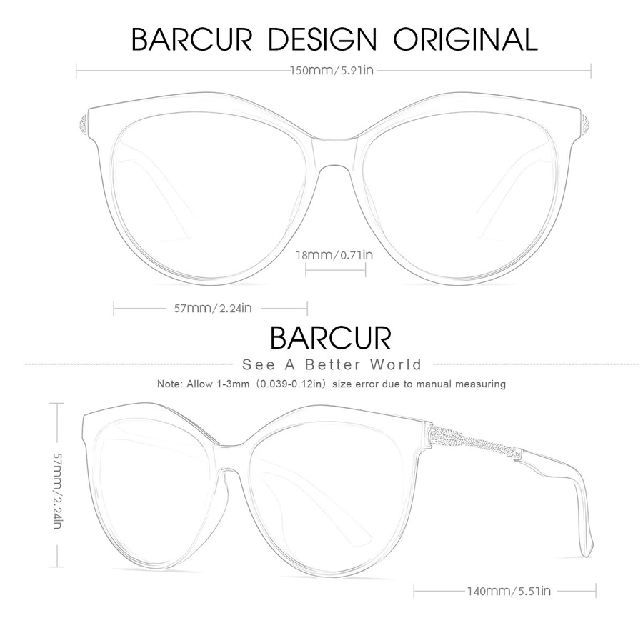 BARCUR Sonnenbrille Cat Eye, polarisiert, Damen, Vollrand - Bild 3