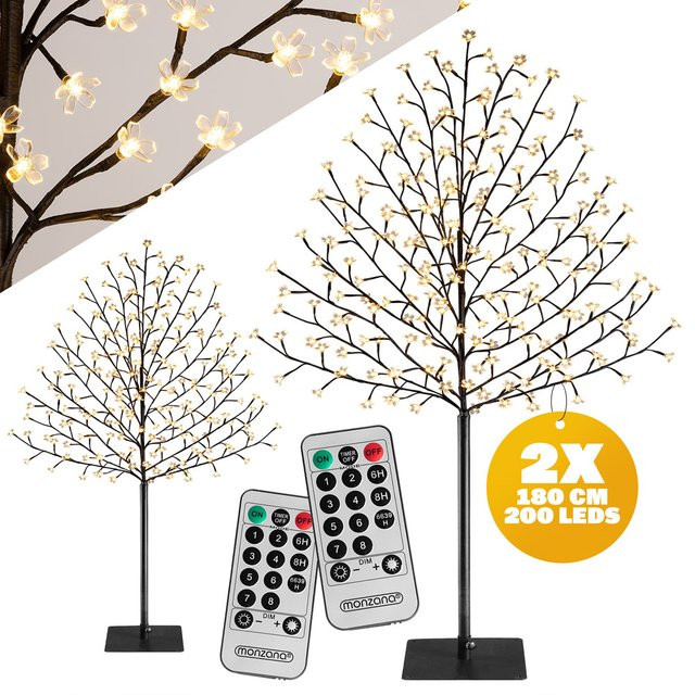 Monzana Kirschblütenbaum 2er-Set LED in Warmweiß mit Fernbedienung, dimmbar und Timer für Indoor und Outdoor, Höhe: 180 cm - Bild 1