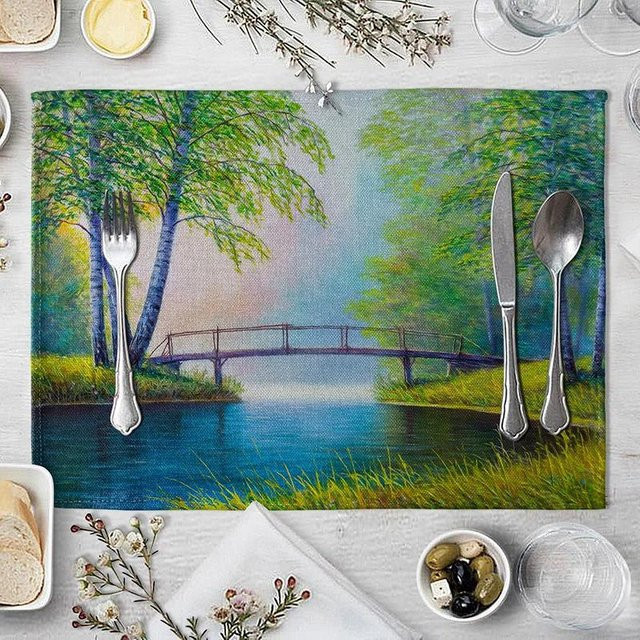JF TableLinen Platzsets im Waldmuster mit Schneelandschaft, 2er-Set, B/H: 45 x 30 cm, rutschfest und mehrfarbig - Bild 1