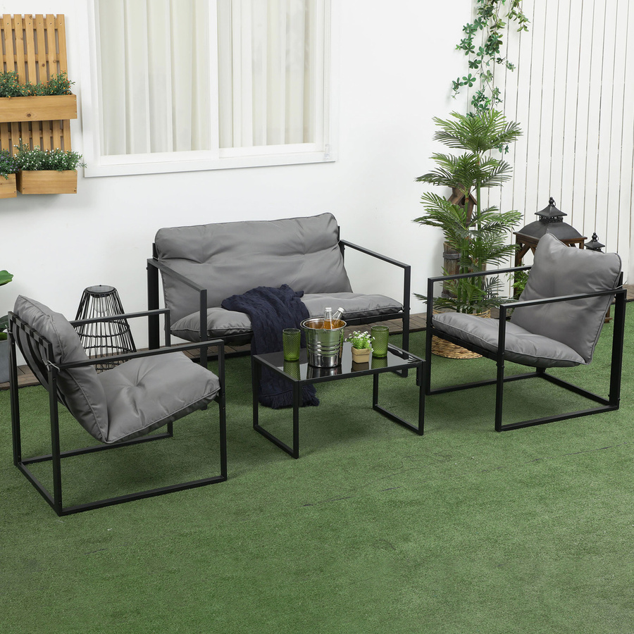 Outsunny Gartenmöbel-Set aus Stahl und Glas in Grau und Schwarz, modern gestaltet, Breite: 70 cm, Höhe: 67 cm, Tiefe: 114 cm - Bild 2