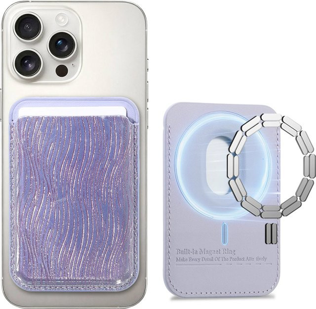 szHAIyu Magnetisches PU-Leder Kartenetui für MagSafe, Geldbörse für iPhone 17 16 15 14 Pro Max und Samsung Galaxy S25 S24 S26 Ultra, Gold und Lila - Bild 1