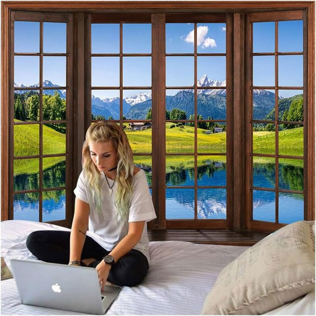 WANLIAN Wald-Wandteppich mit Landschaftsmotiv in Mehrfarbig, moderner Textil-Wandteppich für dein Zuhause oder Büro - Bild 1