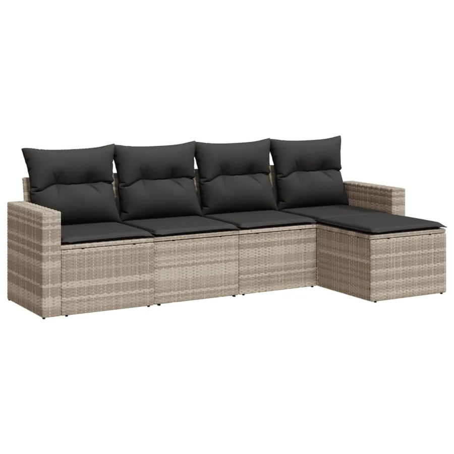 vidaXL 5-tlg Garten-Sofagarnitur in L-Form aus Poly-Rattan mit Kissen in Hellgrau und Dunkelgrau - Bild 2