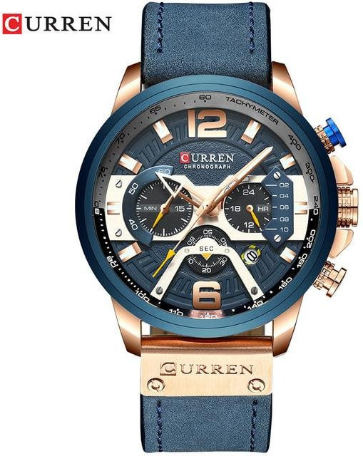 CURREN Chronograph, Leder, Edelstahl, Schwarz, Herren, 3 ATM - Bild 1
