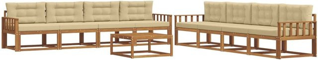 vidaXL Outdoor-Sofagarnitur aus Akazienholz in L-Form, 9-teiliges Set mit Tisch und Kissen, Natur-Beige - Bild 1