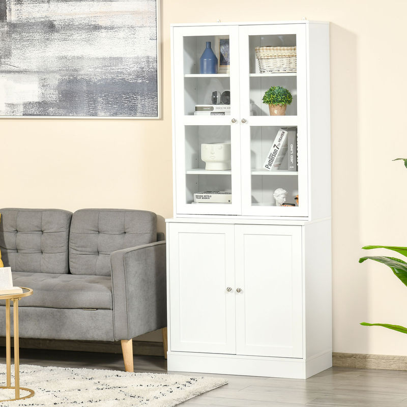 HOMCOM Vitrinenschrank Weiß mit Glastüren und 6 Fächern als Bücherschrank und Küchenschrank, Höhe: 178,5 cm - Bild 2