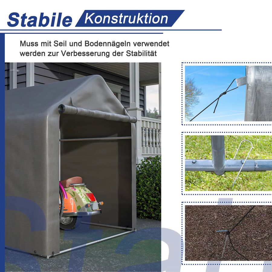 Rbefeuly Fahrradgarage für den Außenbereich, wasserfester Gartenschuppen mit Rolltor, Grau, B/T/H: 220 x 160 x 165 cm - Bild 3