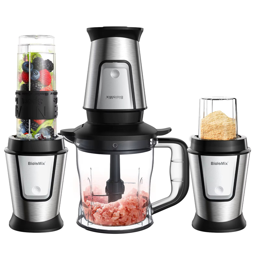 BioloMix 3-in-1 Multifunktions-Küchenmaschine in Silber mit 700 W als Entsafter, Mixer, Smoothie-Mixer, Lebensmittelzerkleinerer und Trockenmühle - Bild 6