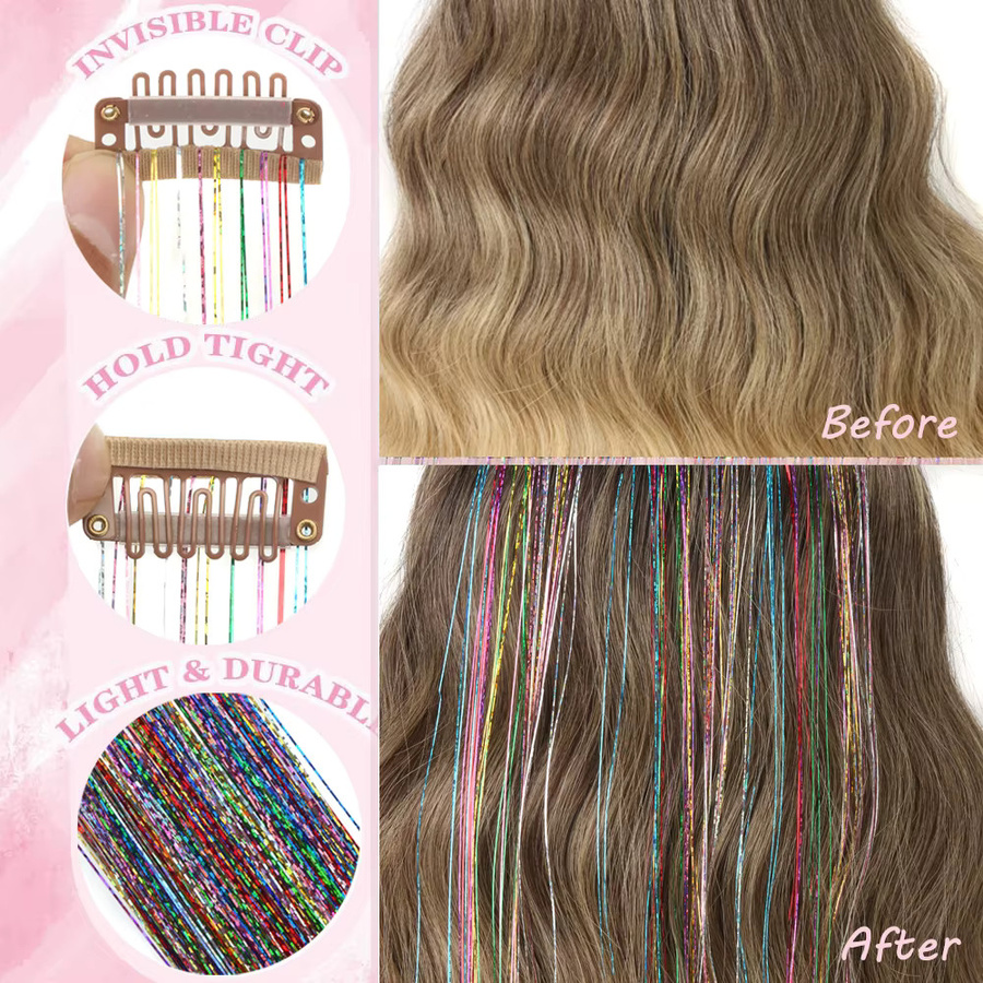 Colorful Girl Clip-in-Haarglitzer-Set, 12-teilig, 20 Zoll, für Kinder - Bild 6