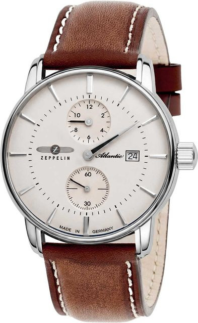 Zeppelin Atlantic Automatik Herrenuhr, Edelstahl, 43 mm, Leder, Beige - Bild 1