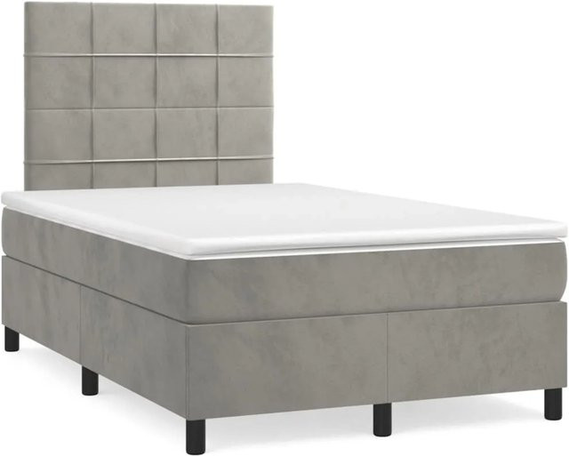 vidaXL Boxspringbett mit Matratze Hybrid-Design in Hellgrau Samt, B/T: 120 x 200 cm - Bild 1