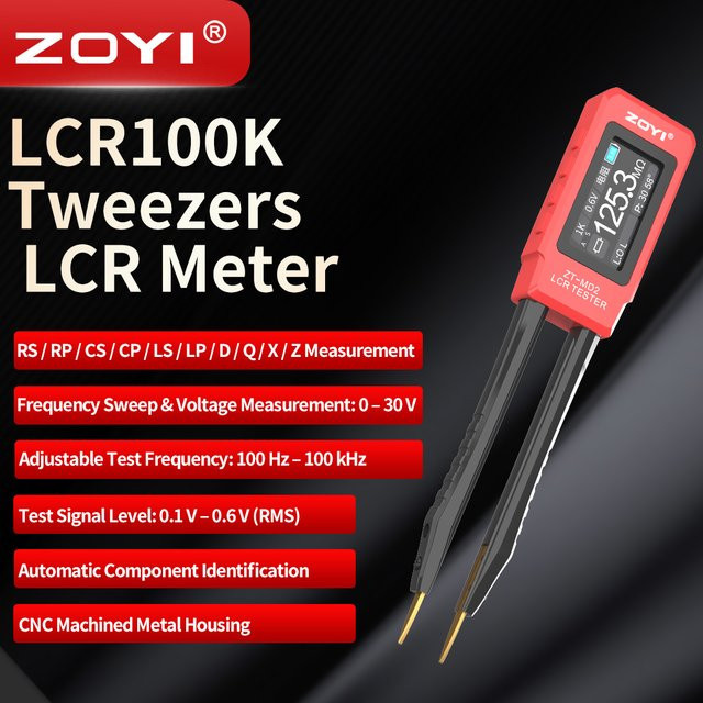 ZOYI ZT-MD2 Digitales Pinzetten-LCR-Messgerät 100kHz 2. Generation für SMD- und Durchsteckmontage-Komponententests in Rot - Bild 1