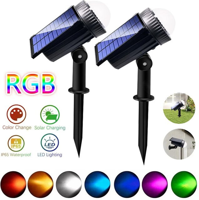 UMEXUS RGB Solar-LED-Spotlights in Schwarz, verstellbare wasserdichte Außenbeleuchtung für Garten, Terrasse und Gehweg - Bild 1