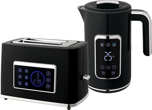HOMCOM Frühstücksset aus Edelstahl mit Wasserkocher 1,7 l und 2-Scheiben-Toaster 2200 W in Schwarz - Bild 1
