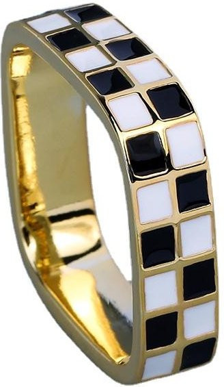 Drunken Jewelry Ring, Kupfer, schwarz-weiß kariert, Damen - Bild 1