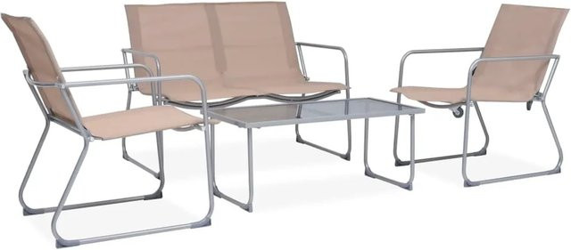 vidaXL 4-tlg Garten-Lounge-Set aus Stahl und Textilene in Taupe und Beige - Bild 1