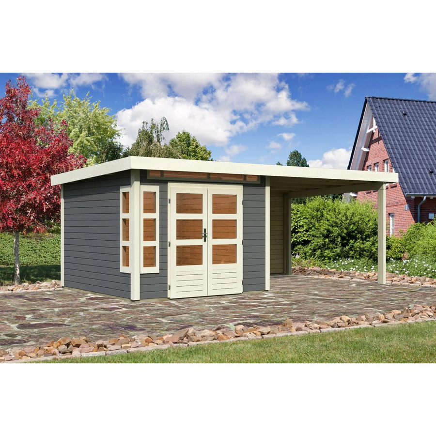 Karibu Holz-Gartenhaus Kastberg mit Flachdach in Terragrau, lackiert, B/T: 270 x 270 cm, H: 222 cm - Bild 2