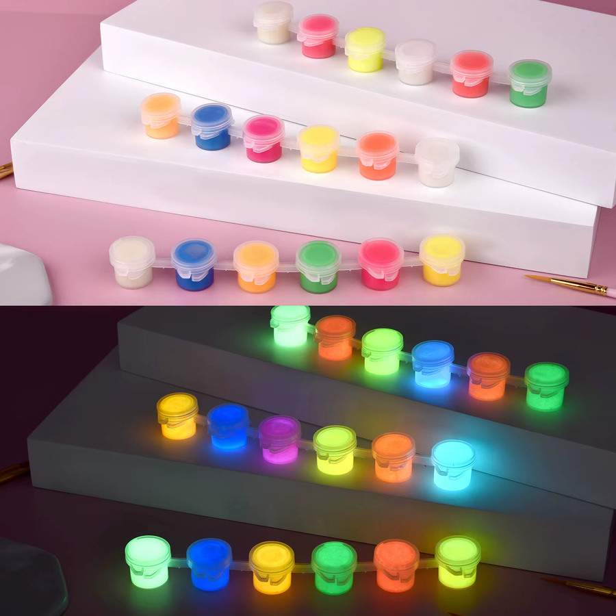 6 Farben Acryl Fluoreszierende Farben im Set für DIY Malerei und Graffiti, Glow in the Dark Kunstmaterialien in Multicolour - Bild 3