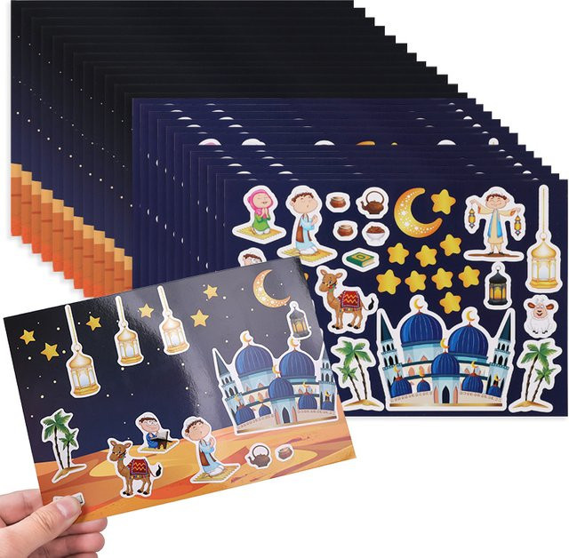 12 Blatt Ramadan Kareem DIY Aufkleber für Eid Mubarak Dekorationen, bunte islamische Party-Aufkleber aus Papier - Bild 1