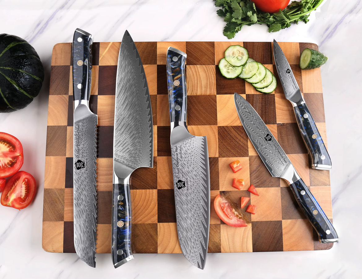 WILDMOK Professionelles 5-teiliges Küchenmesserset aus Damaststahl mit Harzgriff in Schwarz inklusive Geschenkbox - Bild 2
