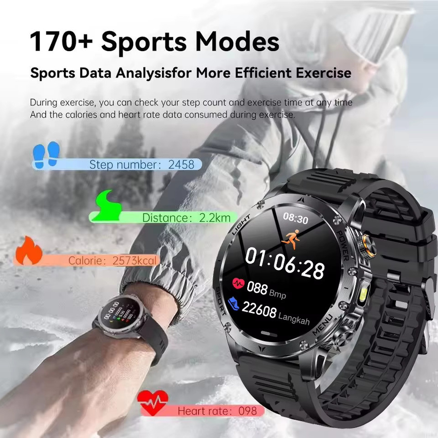 TAVYU Militärische Smartwatch für Herren in Schwarz mit 1,7 Zoll AMOLED-Bildschirm, GPS, NFC, Anruffunktion und 1000 mAh Akku, 5ATM wasserdicht - Bild 4